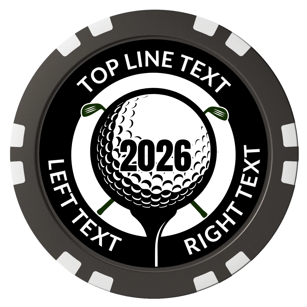 Tee it up Composite Poker Chips - Black / Double Stripe - Front