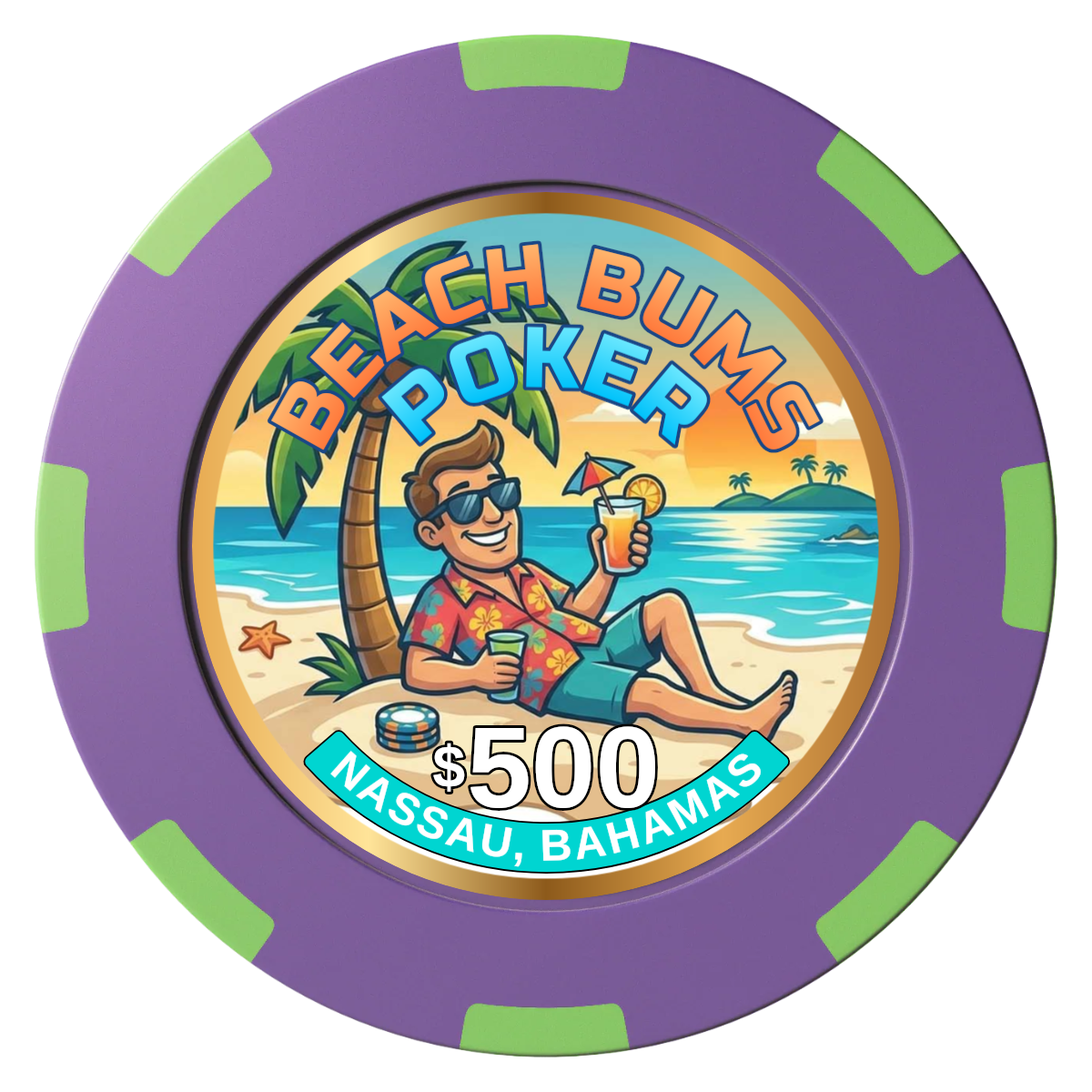 Sandy's Casino Clay Poker Chips - Purple / 8 Spot (2 Tone) / 40mm - Front