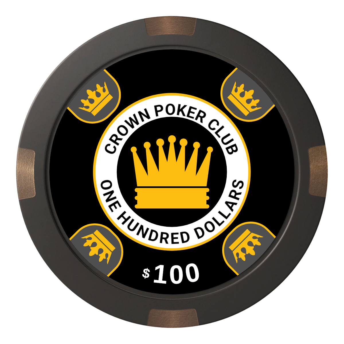Crown Card Room Composite & Metal Hybrid Poker Chips - Black - Back