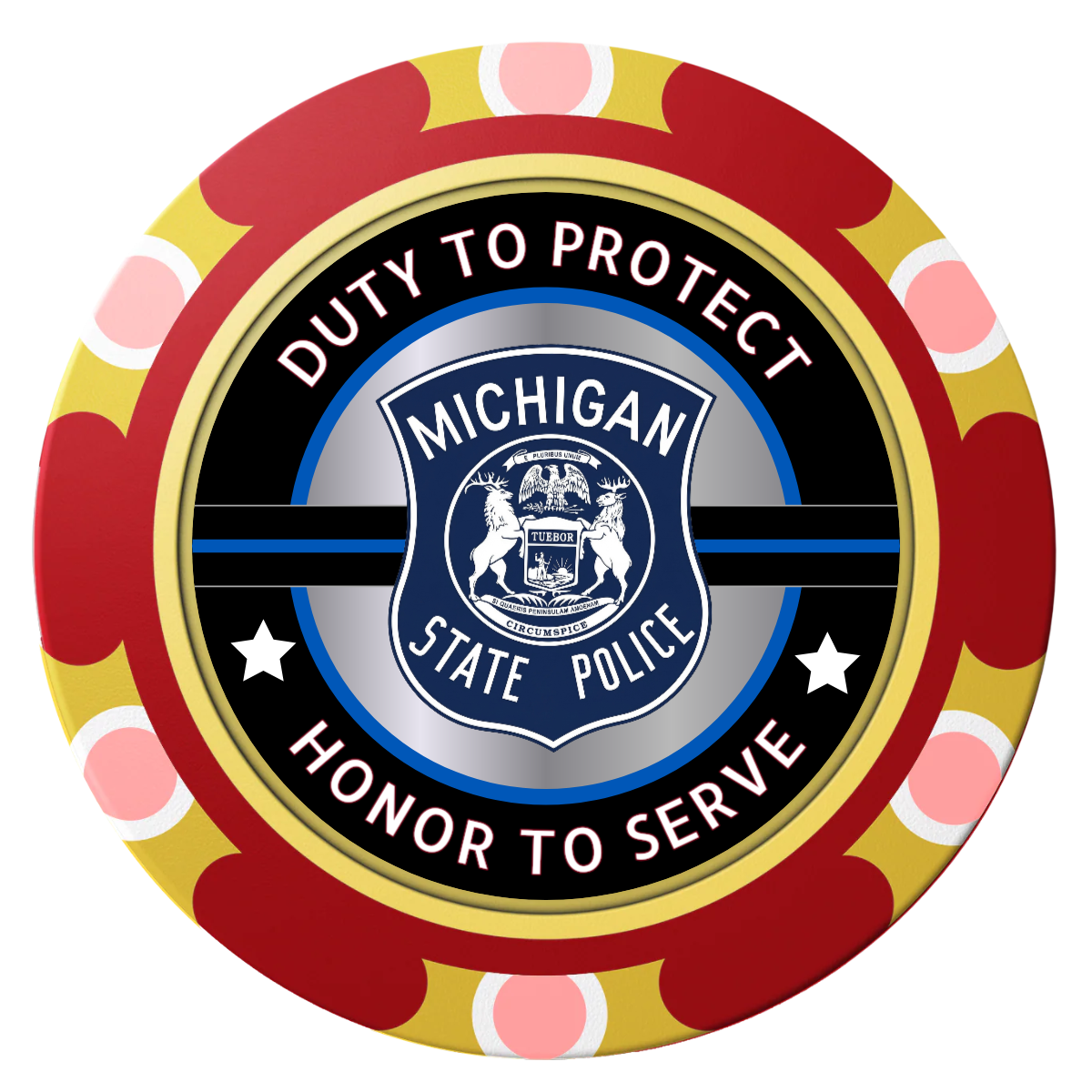 Police Department #01 Clay Poker Chips - Red / Monte Carlo / 40mm - Front