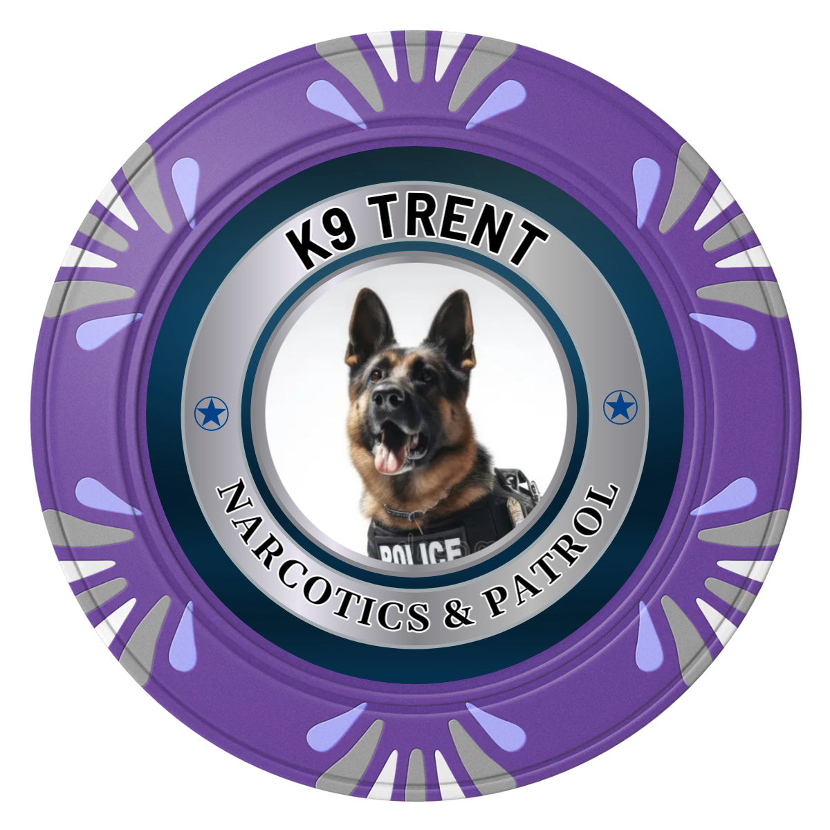 K-9 Trent Clay Poker Chips - Purple / Macau / 40mm - Front