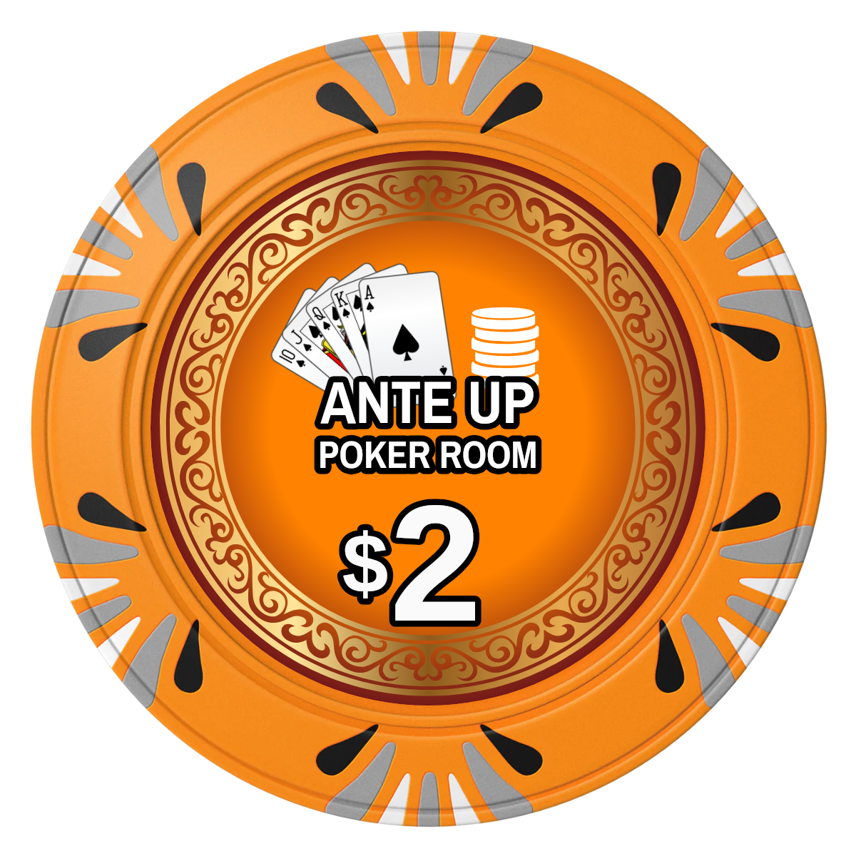 Ante Up Poker Room Clay Poker Chips - Orange / Macau / 40mm - Front