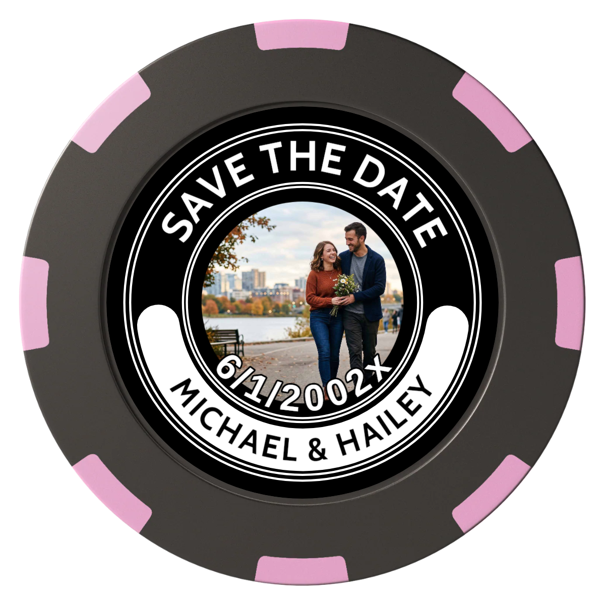 Save the Date Photo QR Code Clay Poker Chips - Black / 8 Spot (2 Tone) / 40mm - Front