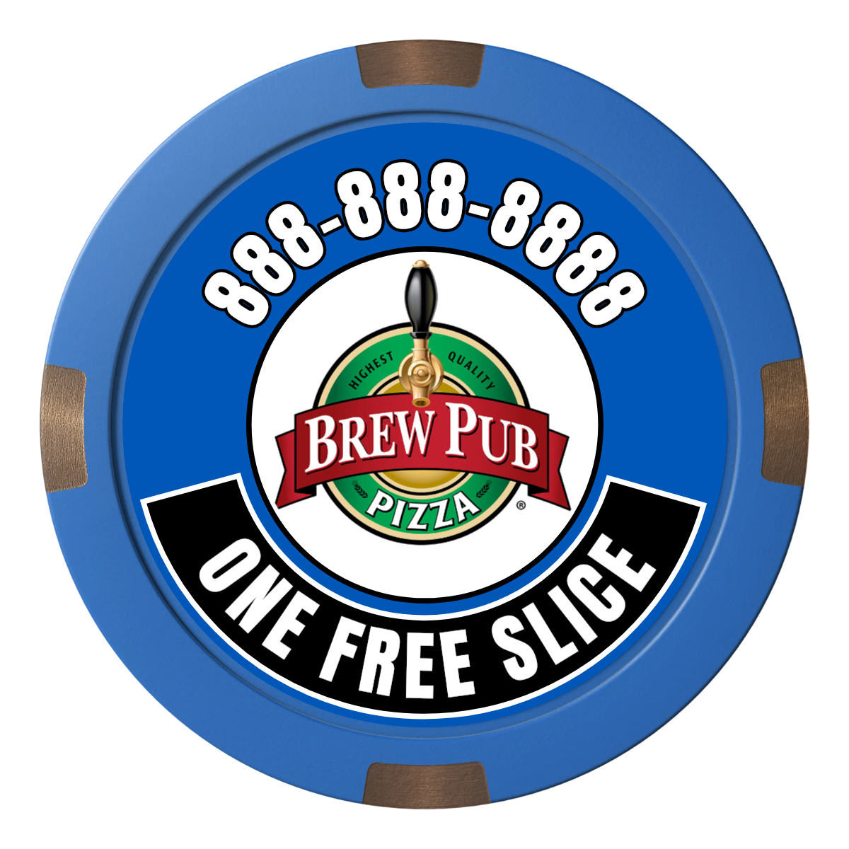 Brew Pub or Pizzeria with Logo Composite & Metal Hybrid Poker Chips - Blue / 4 Spot - Front
