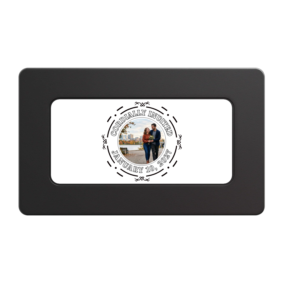 Save the Date Element Rectangular Poker Chip Plaques - Black - Front