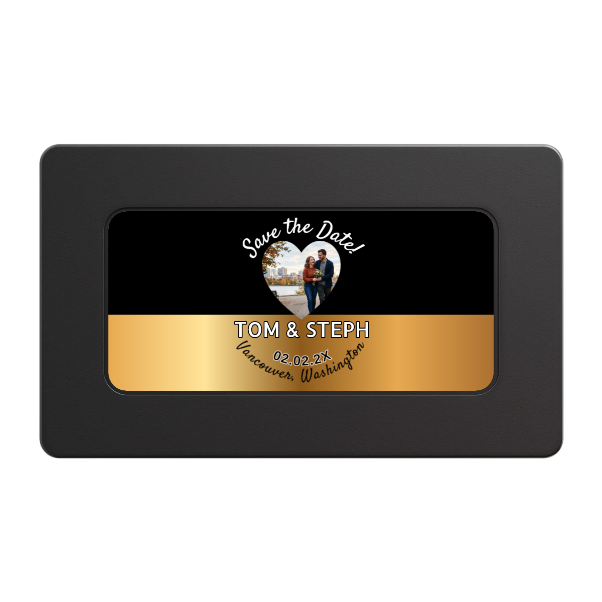 Save the Date Hearts Rectangular Poker Chip Plaques - Black - Back