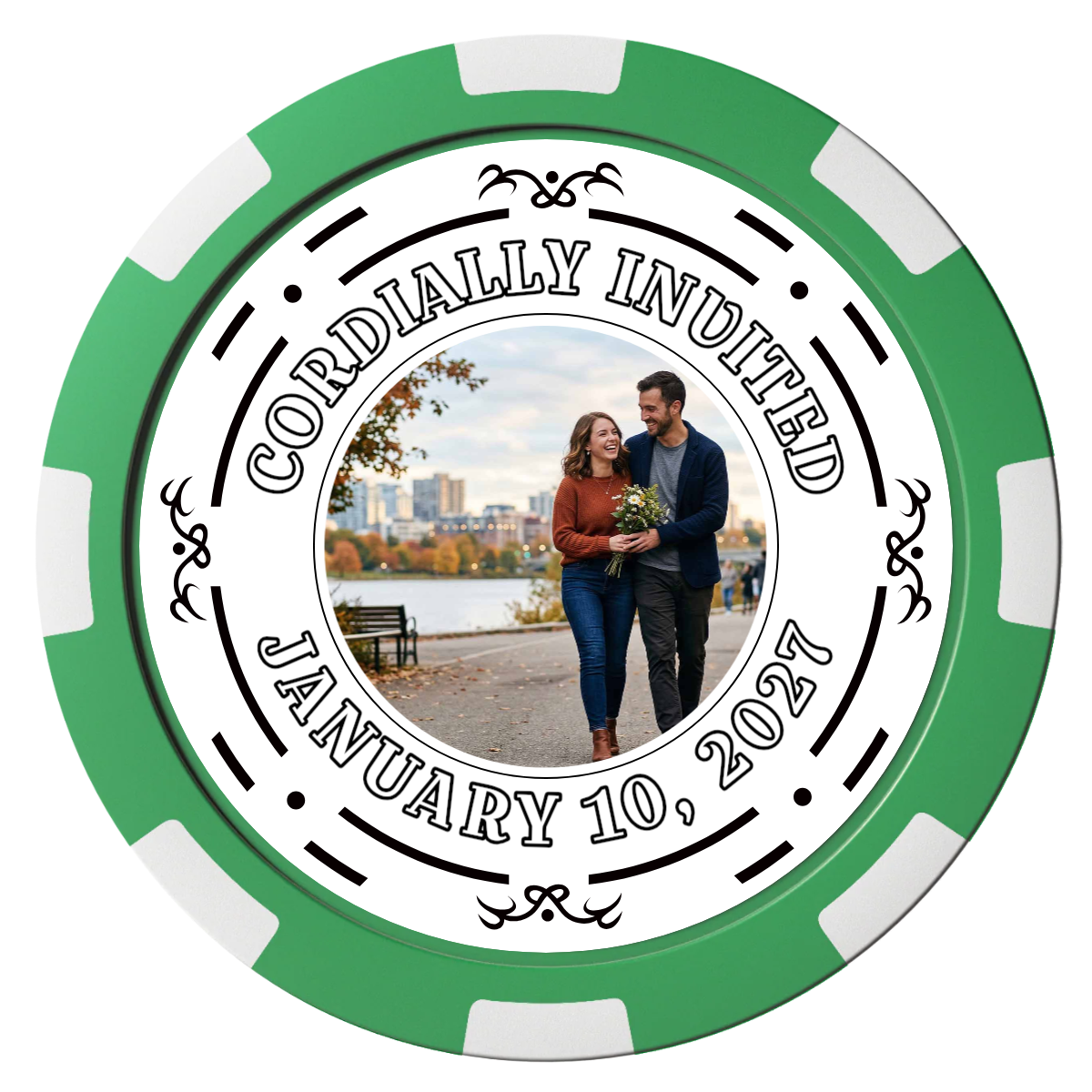 Save the Date Element Magnetic Composite Poker Chips - Green / 8 Spot - Front