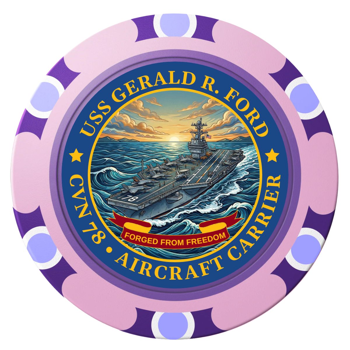 Navy USS Gerald Ford Clay Poker Chips - Pink / Monte Carlo / 40mm - Front