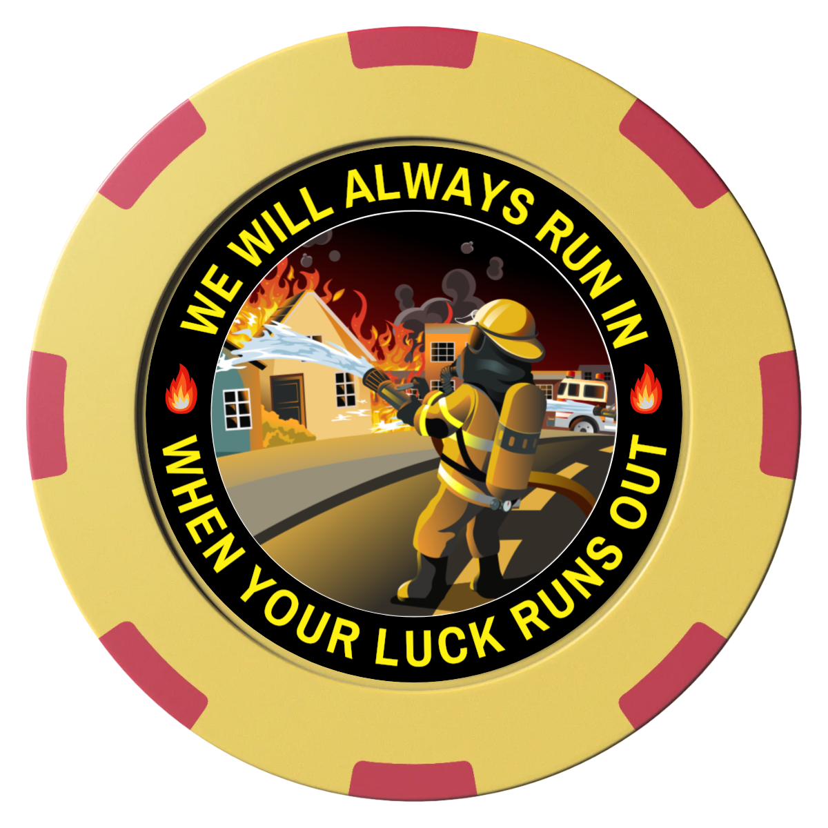 Firefighter Maltese Cross Clay Poker Chips - Yellow / 8 Spot (2 Tone) / 40mm - Front