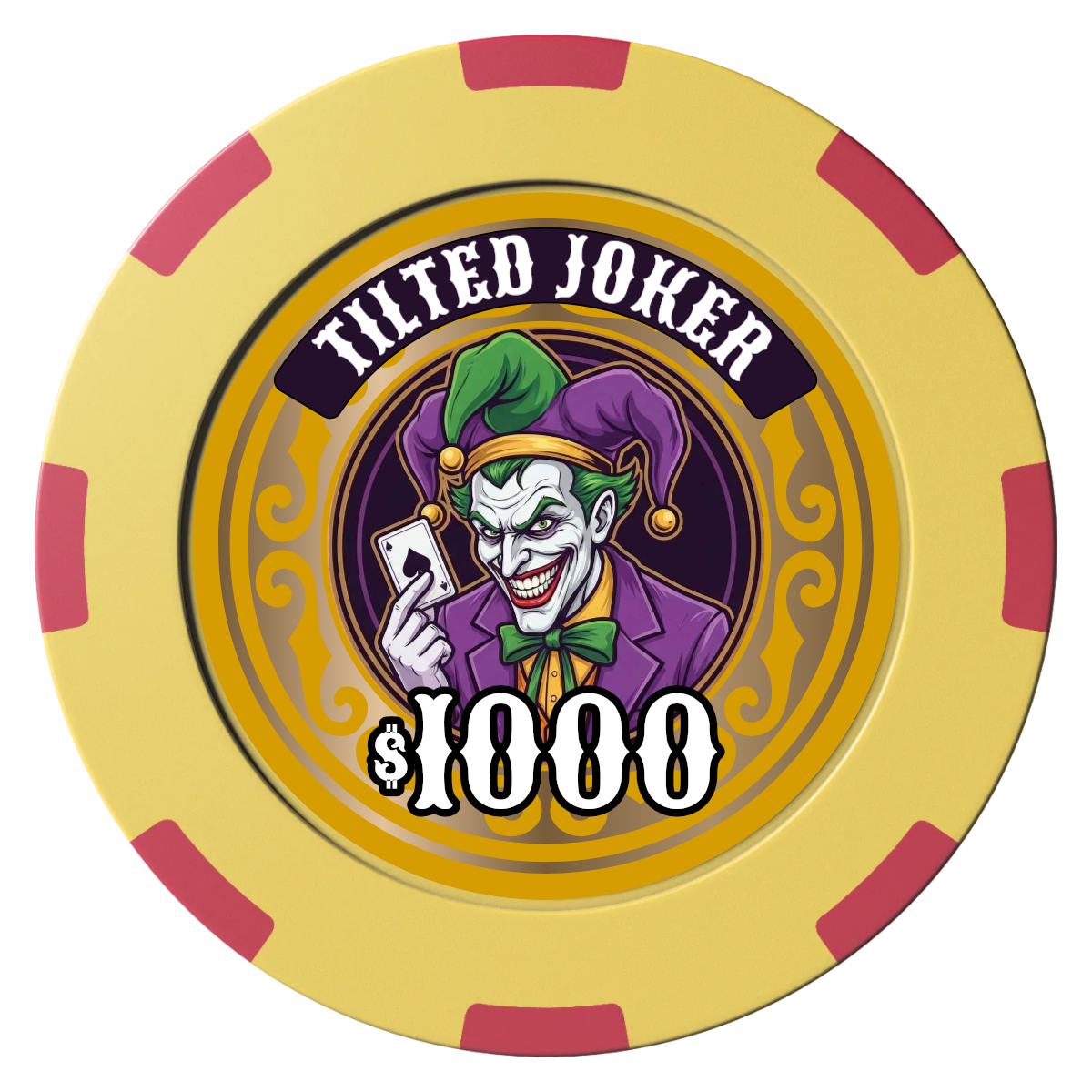 Tilted Joker Clay Poker Chips - Yellow / 8 Spot (2 Tone) / 40mm - Front