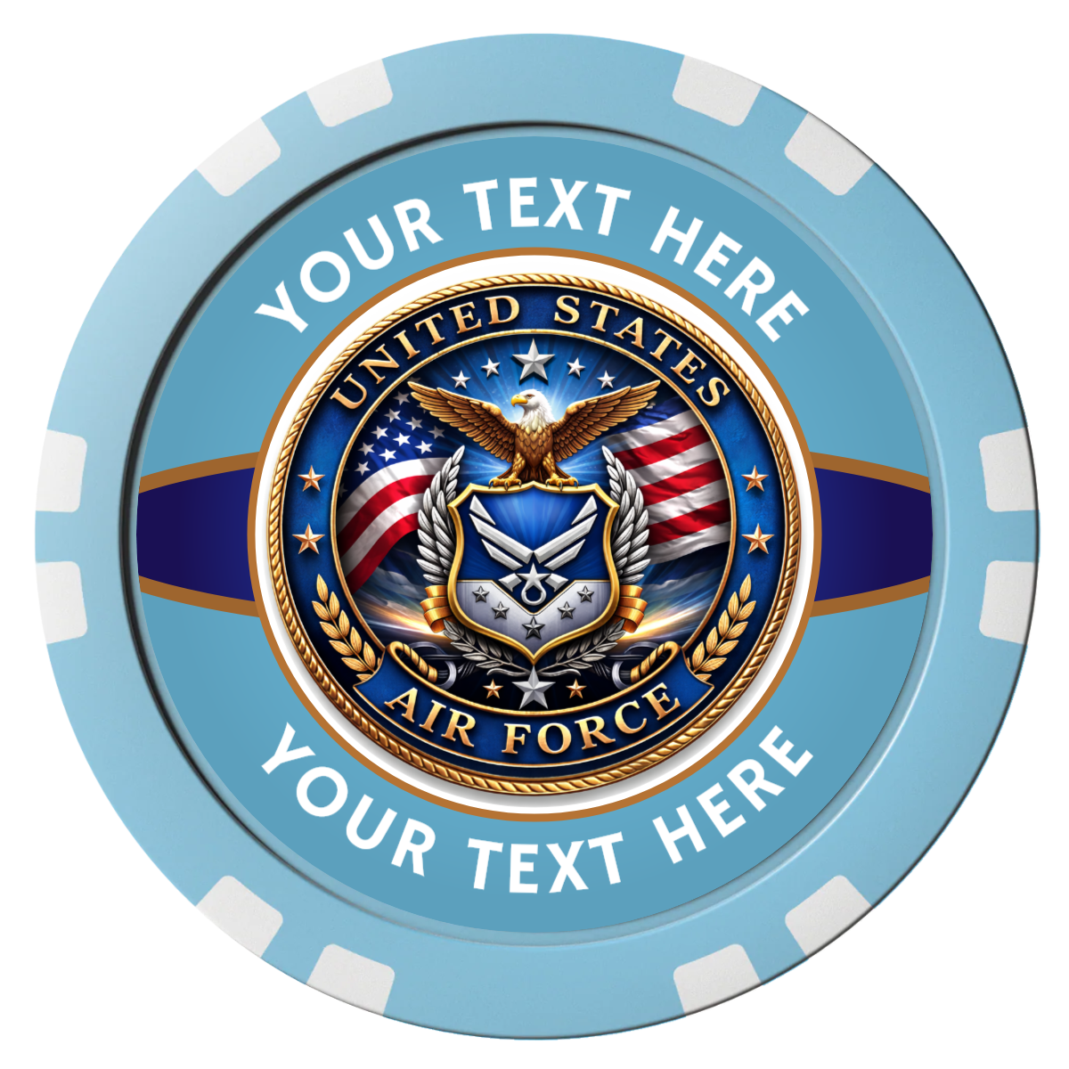 Air Force Composite Poker Chips - Light Blue / Double Stripe - Front