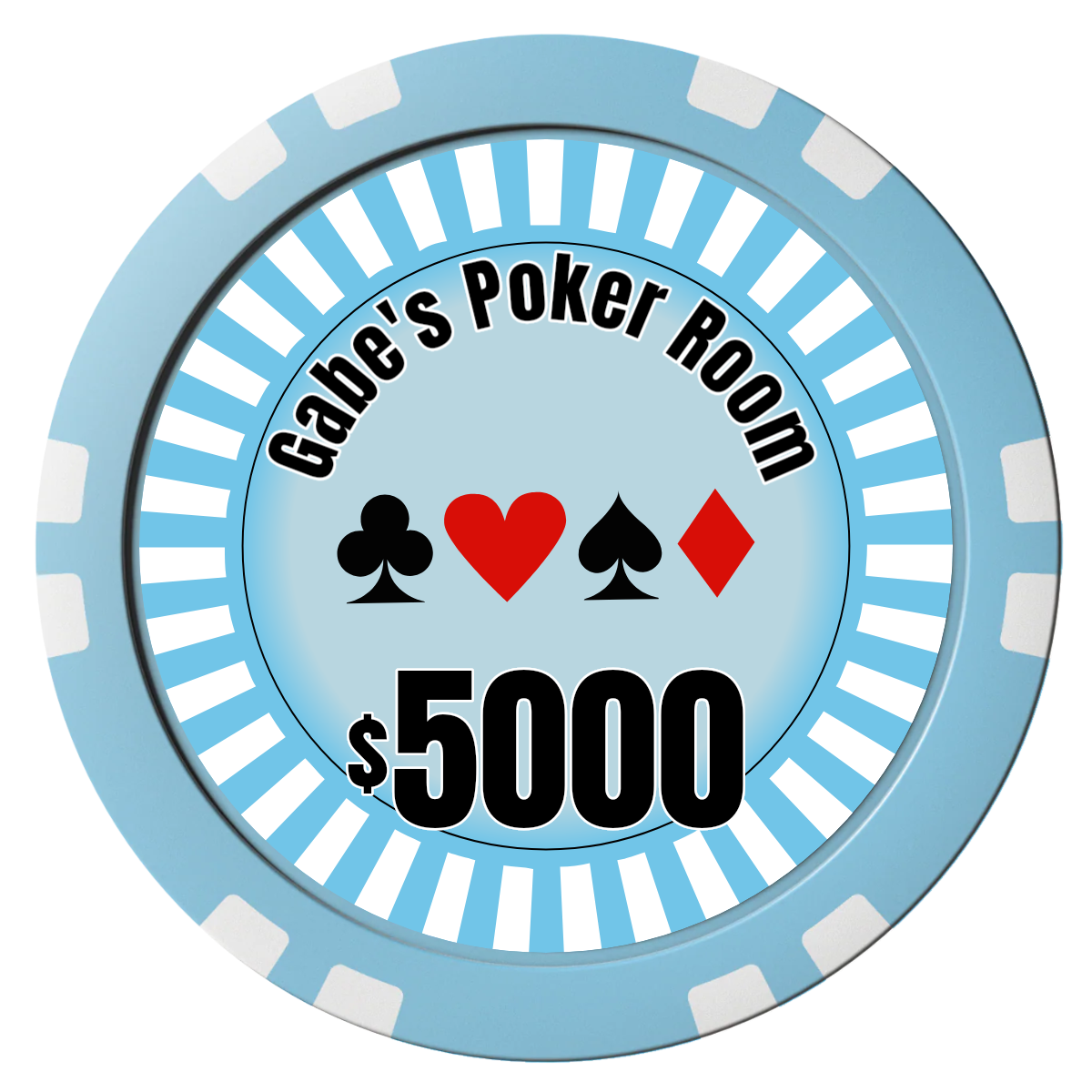 Gabe's Poker Room Composite Poker Chips - Light Blue / Double Stripe - Front