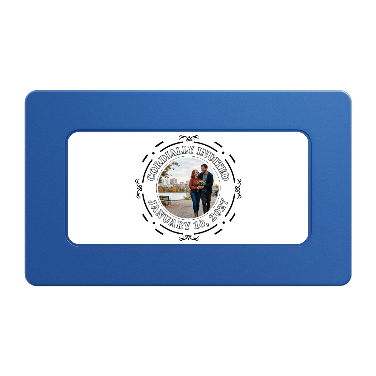 Save the Date Element Rectangular Poker Chip Plaques - Blue - Front