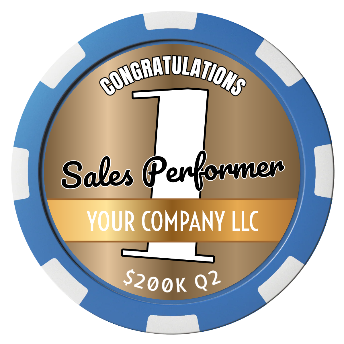 Top Sales Performer Composite Poker Chips - Blue / 8 Spot - Front