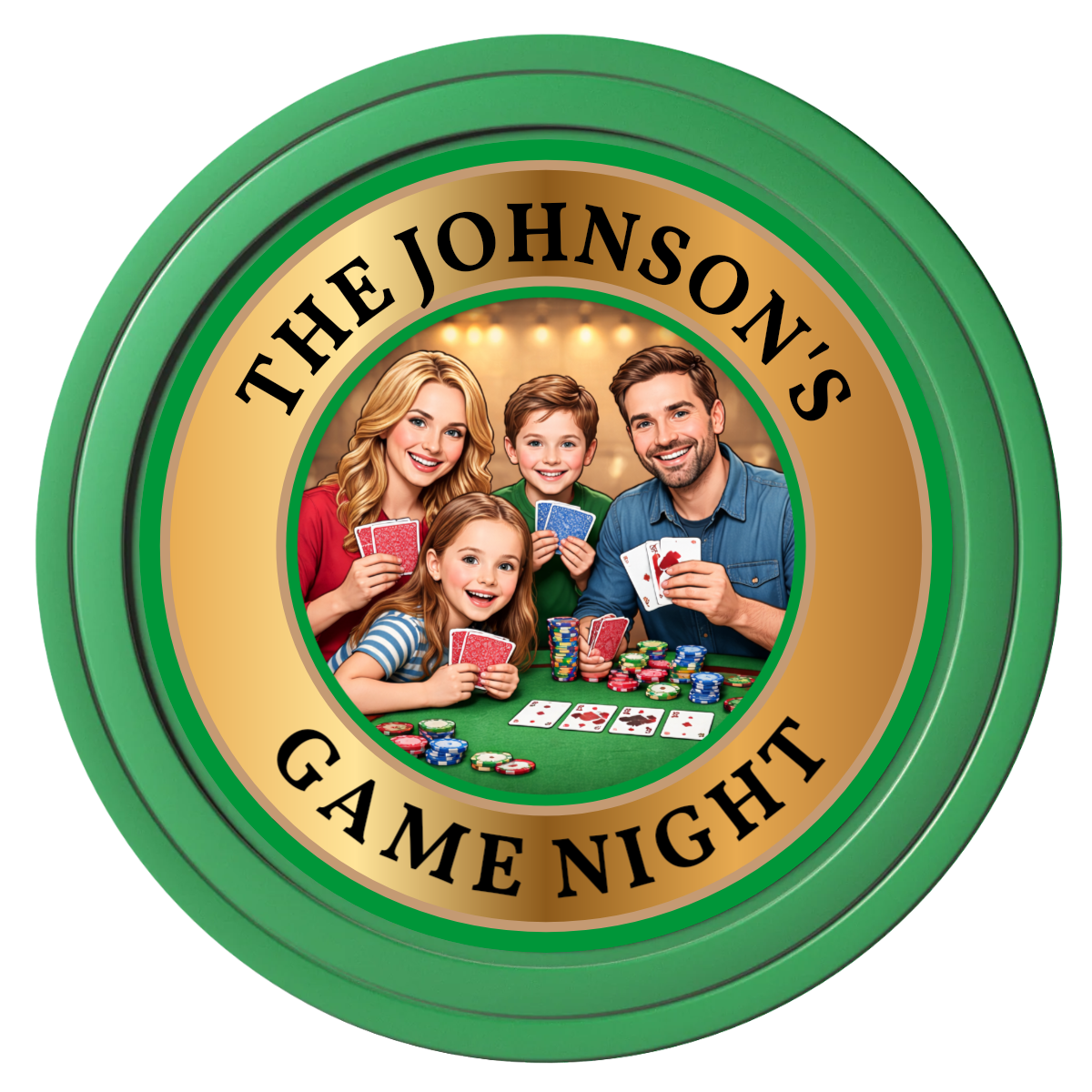 Family Game Night Composite Poker Chips - Green / Solid - Front