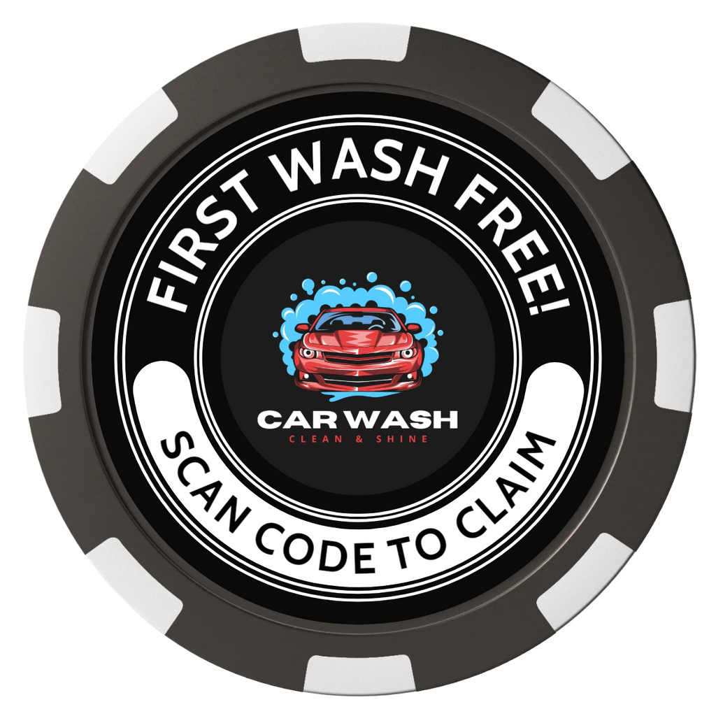 Car Wash Promotion Magnetic Composite Poker Chips - Black / 8 Spot - Front
