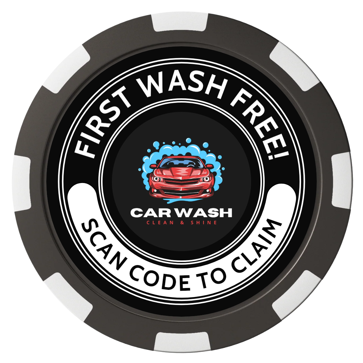 Car Wash Promotion Magnetic Composite Poker Chips - Black / 8 Spot - Front