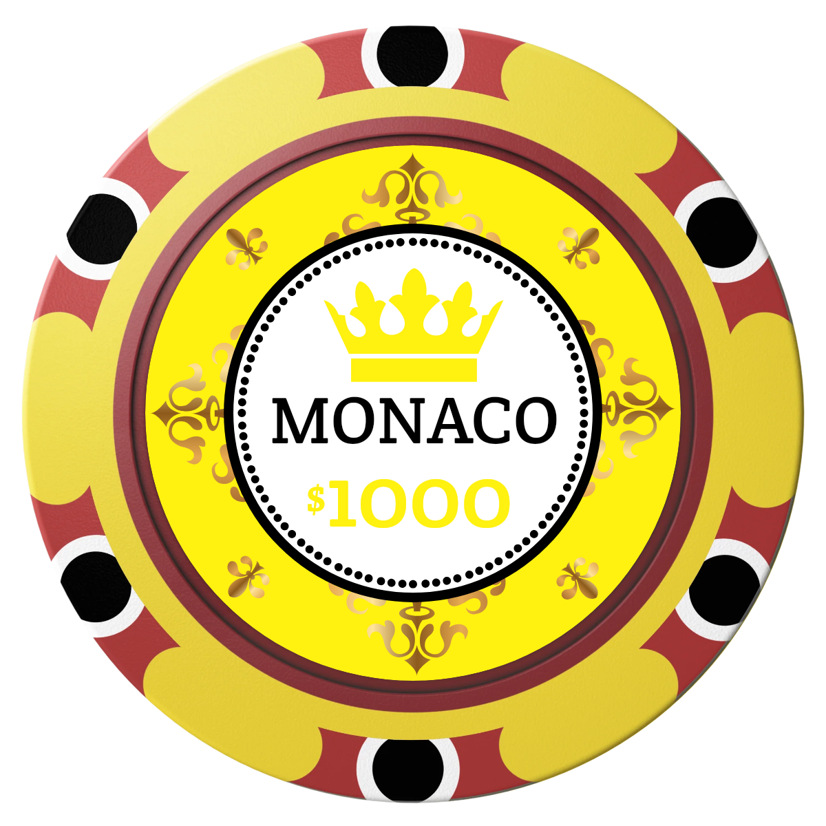 Monaco #001 Clay Poker Chips - Yellow / Monte Carlo / 40mm - Front