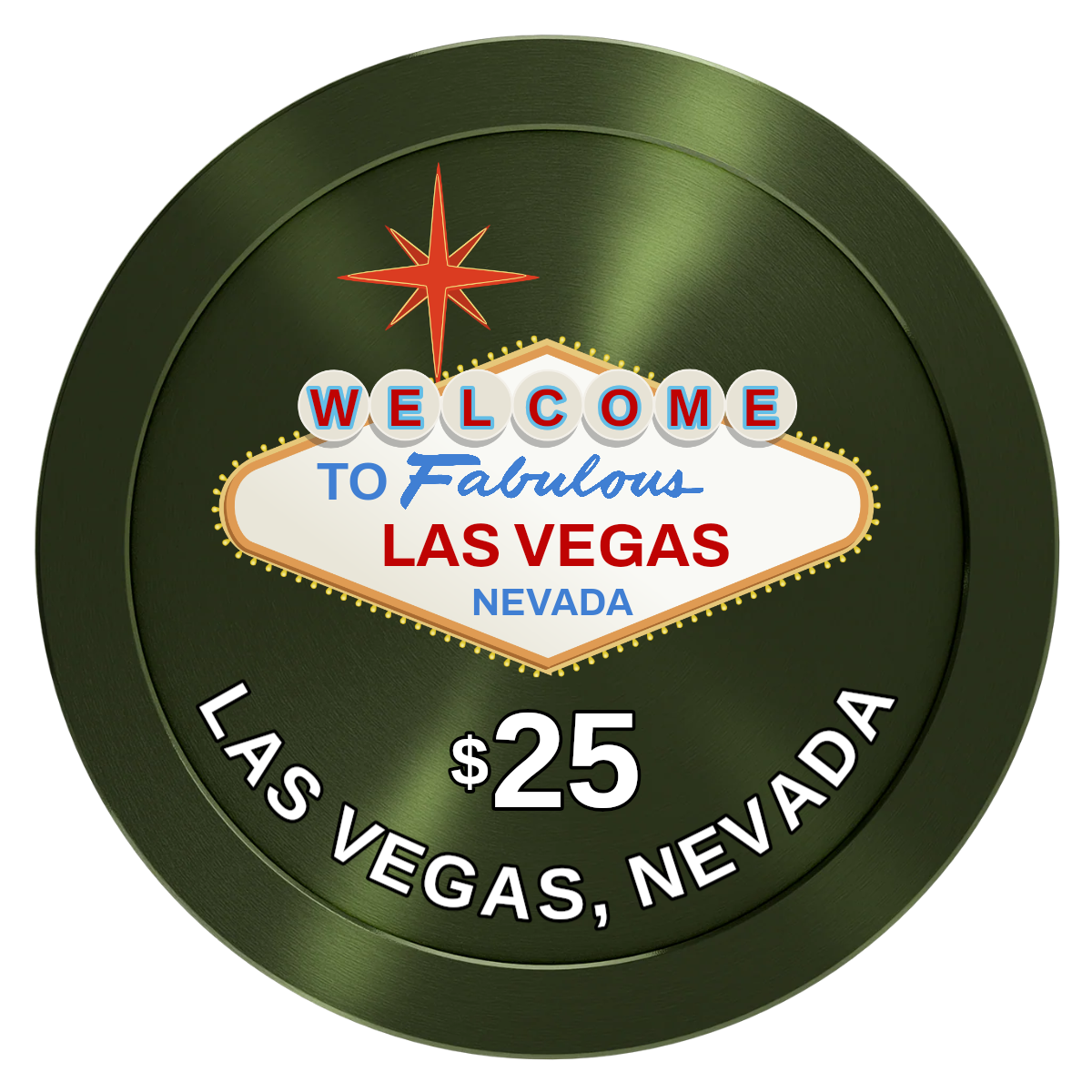 Vegas Sign Aluminum Poker Chips - Green - Front