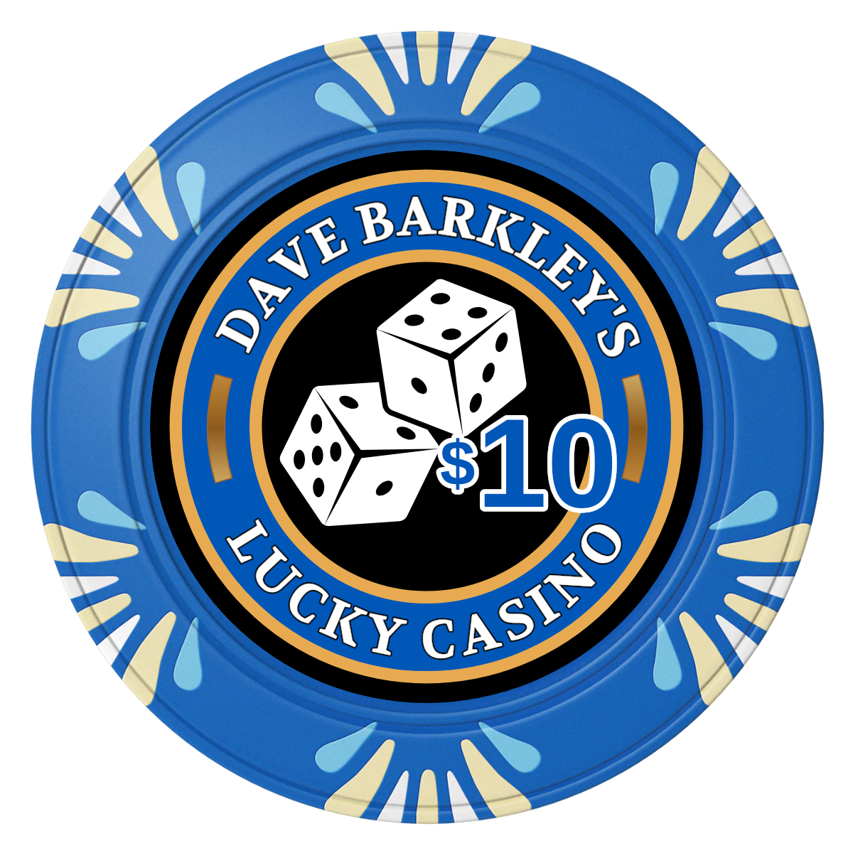 Dave's Lucky Casino Clay Poker Chips - Blue / Macau / 40mm - Back