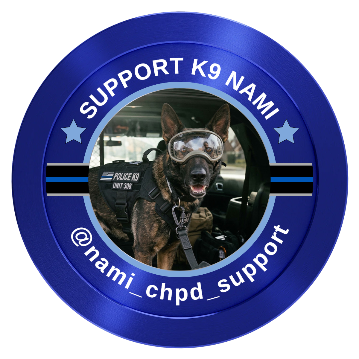 Police Department K9 #02 Aluminum Poker Chips - Blue - Front
