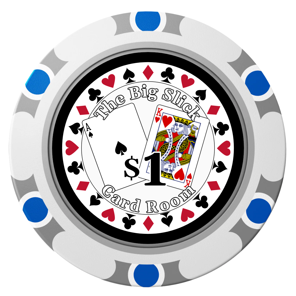 AK Big Slick Clay Poker Chips - White / Monte Carlo / 40mm - Front