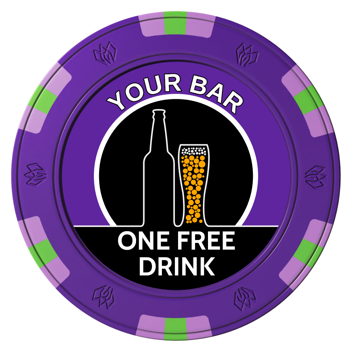 Beer and Glass Clay Poker Chips - Purple / 6 Spot Gem / 43mm - Front