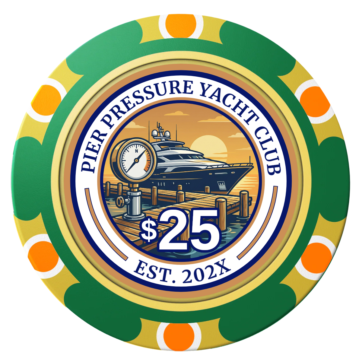 Anchor Down Card Room Clay Poker Chips - Green / Monte Carlo / 40mm - Front