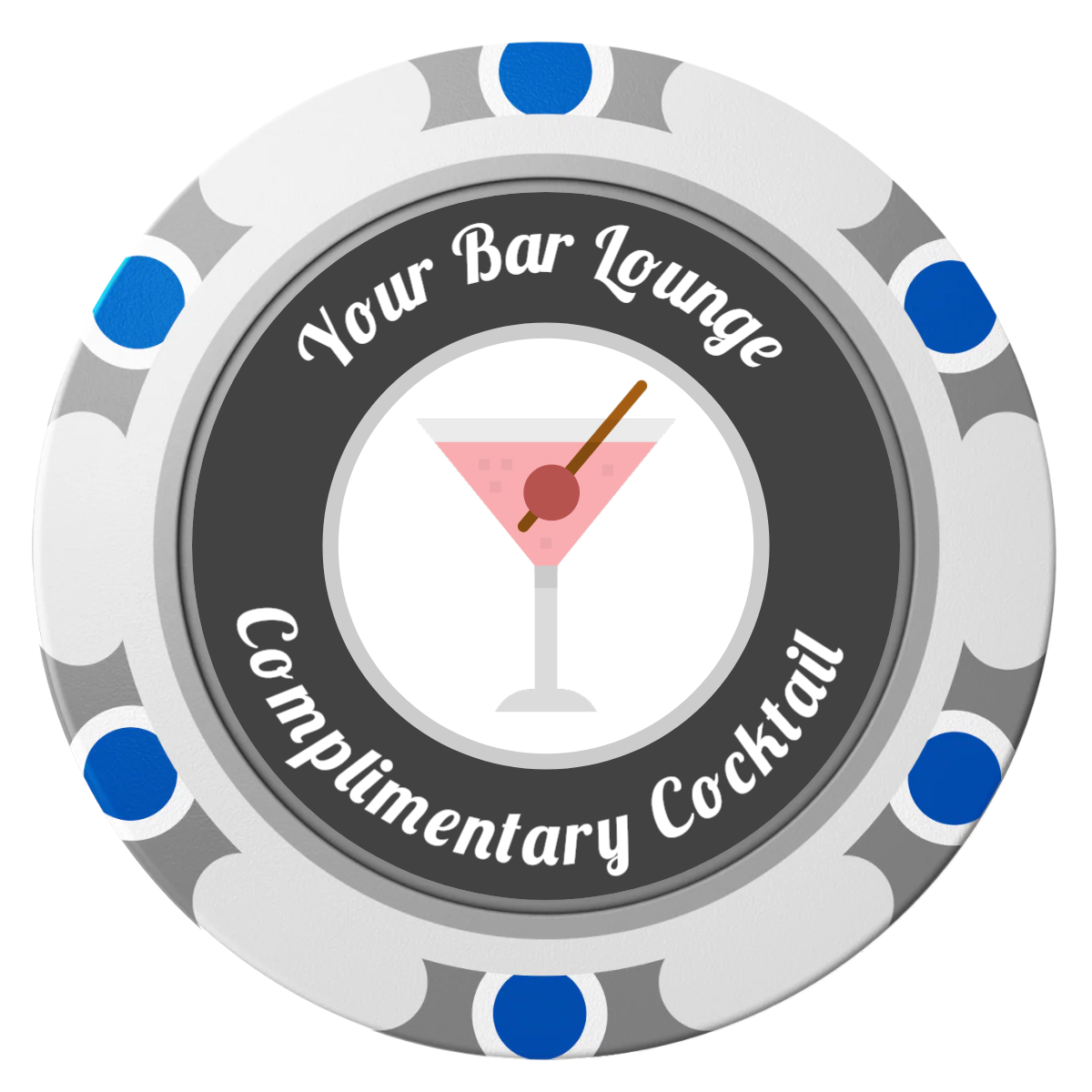 Fancy Drink Clay Poker Chips - White / Monte Carlo / 40mm - Front