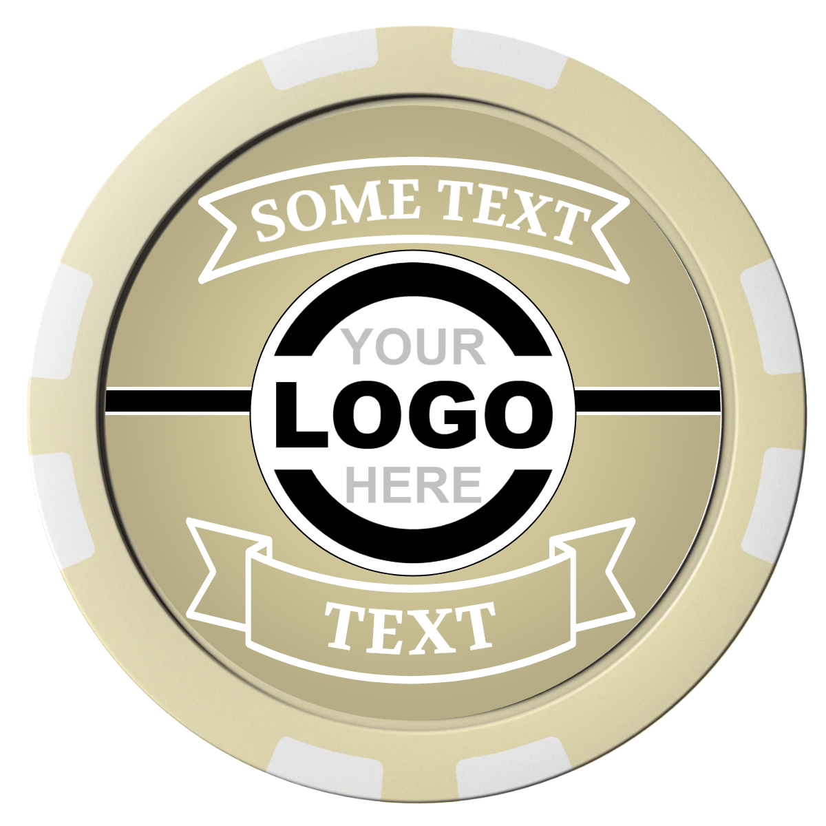 Double Banner Composite Poker Chips - Ivory / 8 Stripe - Front