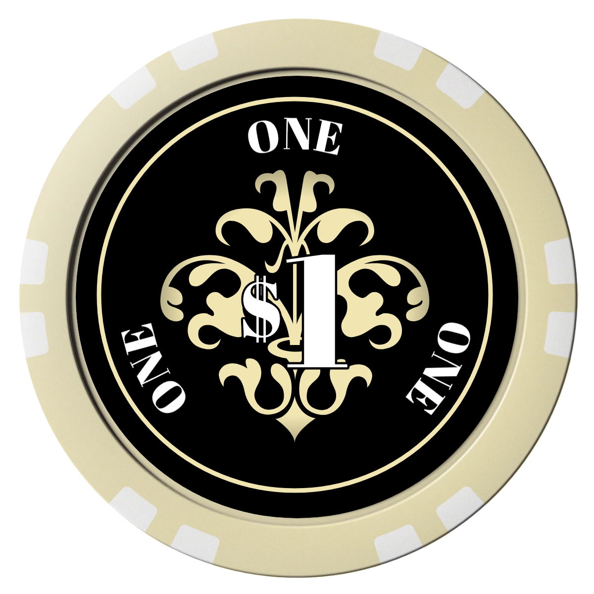 Gothic Revival Composite Poker Chips - Ivory / Double Stripe - Front