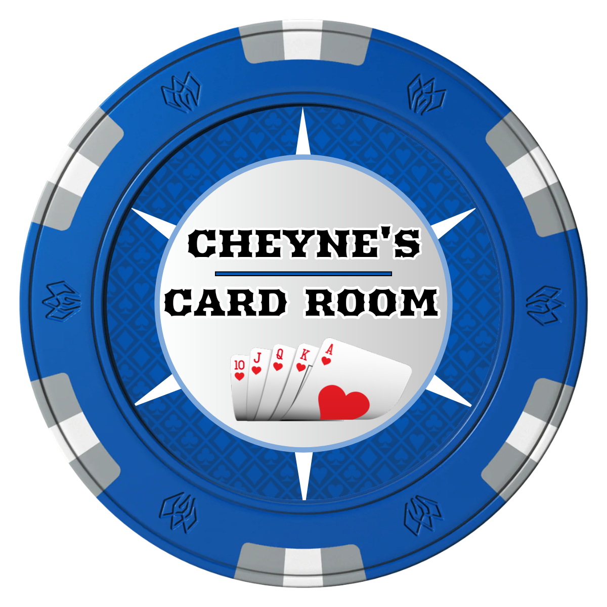 Cheyne's Card Room Clay Poker Chips - Blue / 6 Spot Gem / 40mm - Back