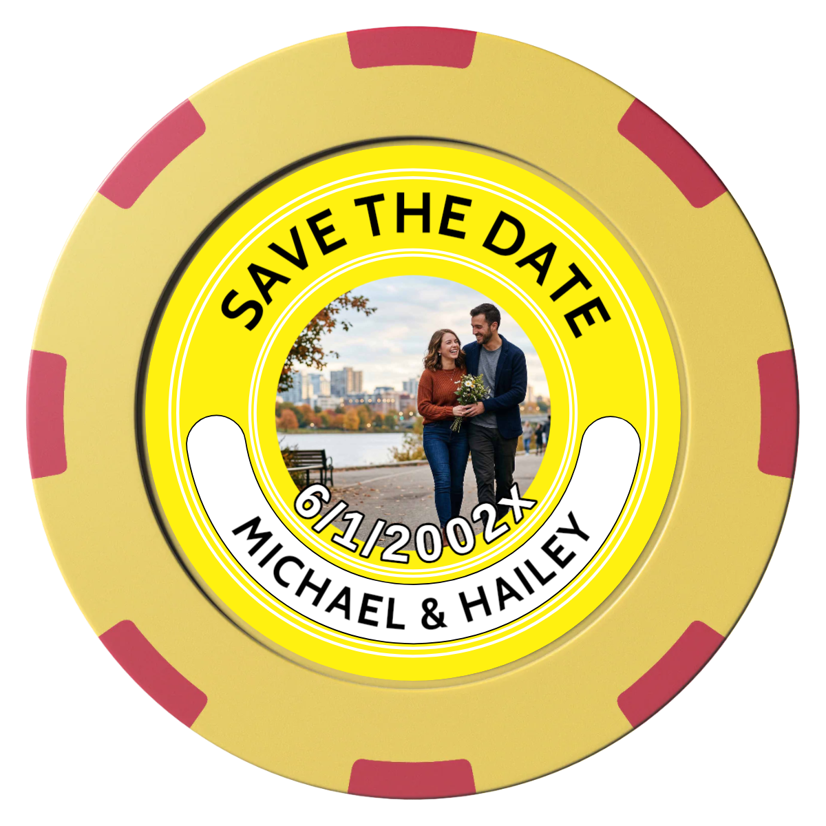 Save the Date Photo QR Code Clay Poker Chips - Yellow / 8 Spot (2 Tone) / 40mm - Front