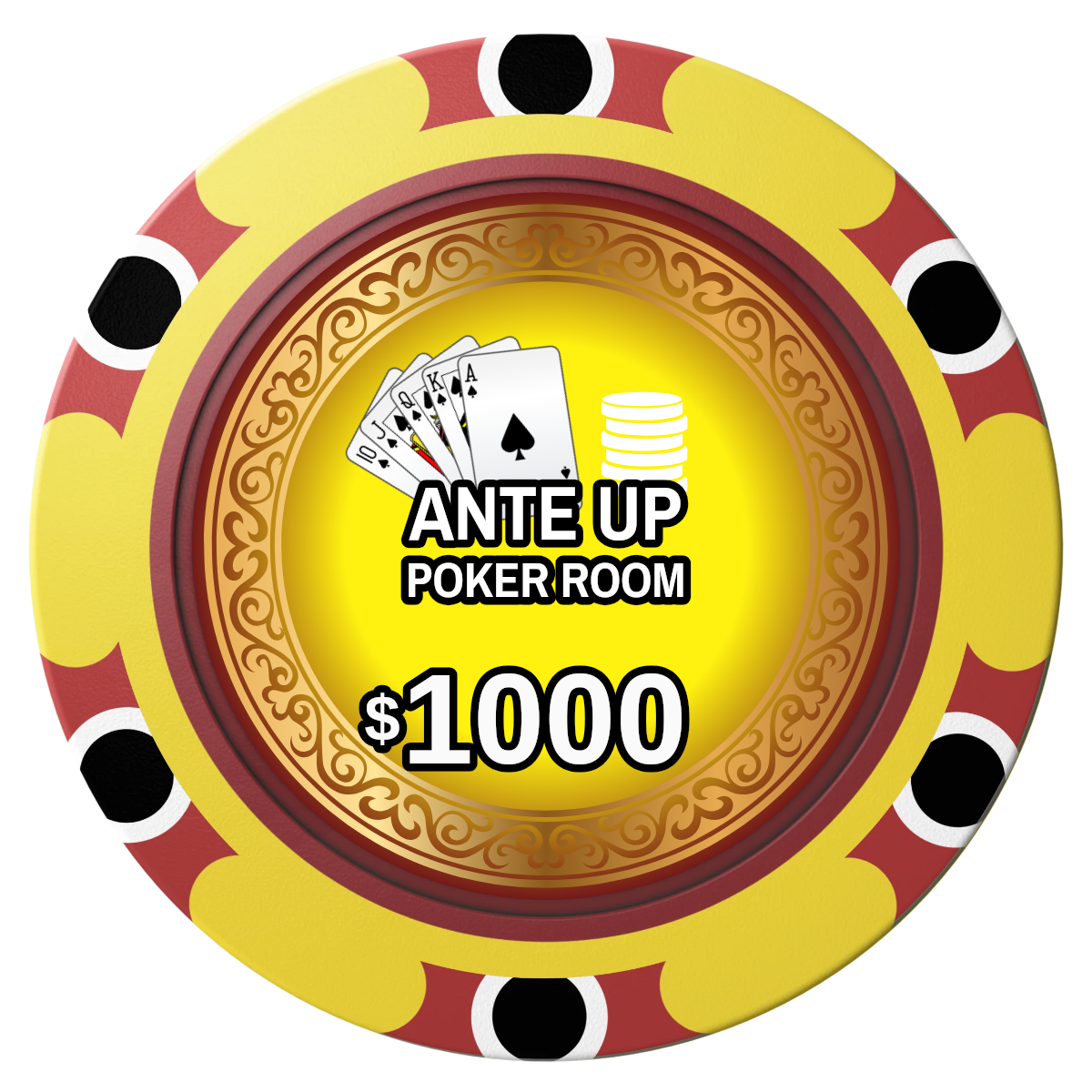 Ante Up Poker Room Clay Poker Chips - Yellow / Monte Carlo / 40mm - Front