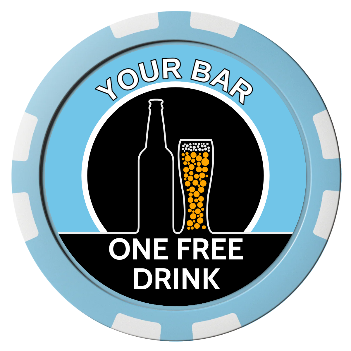 Beer and Glass Composite Poker Chips - Light Blue / 8 Stripe - Front