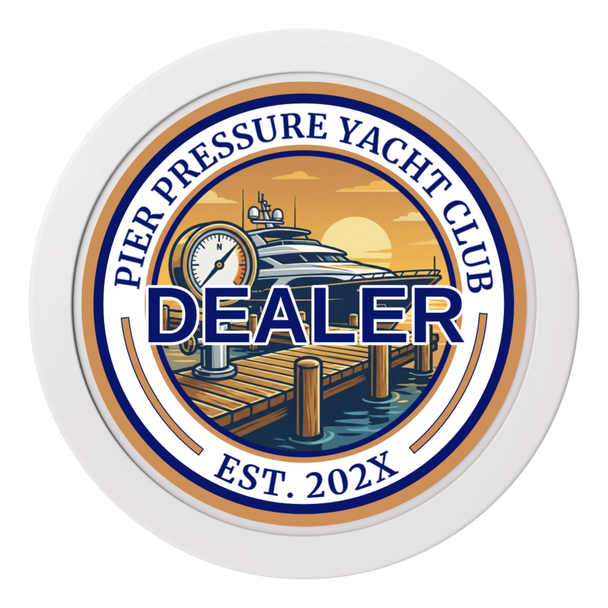 Anchor Down Card Room 2" Composite Dealer Button - White - Back