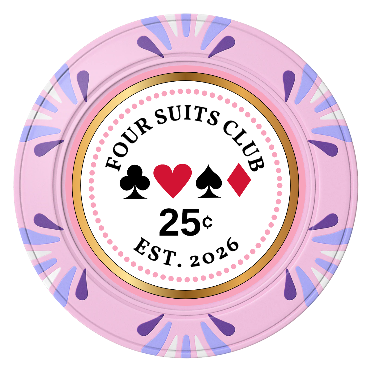 Fours Suits Club Clay Poker Chips - Pink / Macau / 40mm - Front