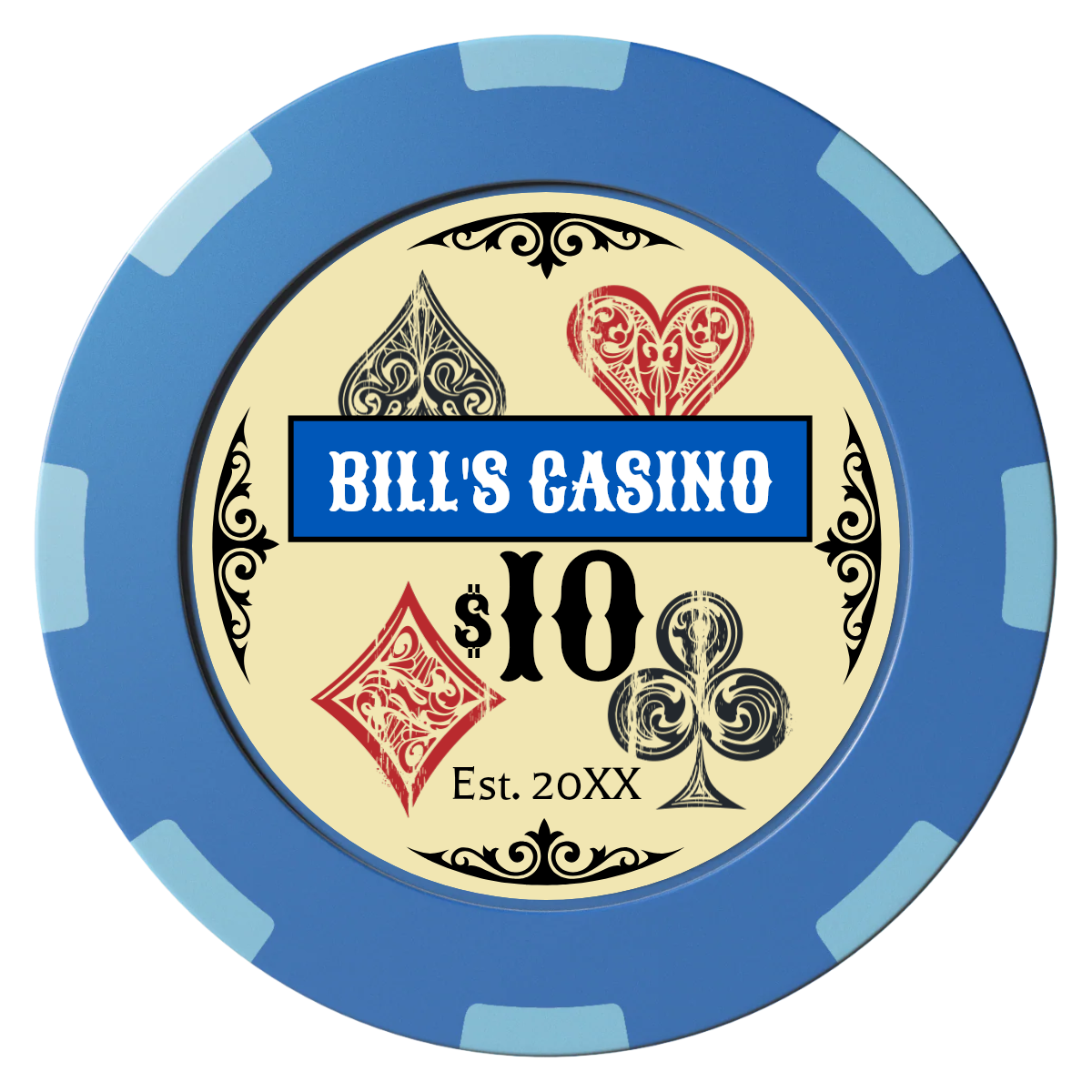 Vintage Four Suits Clay Poker Chips - Blue / 8 Spot (2 Tone) / 40mm - Back