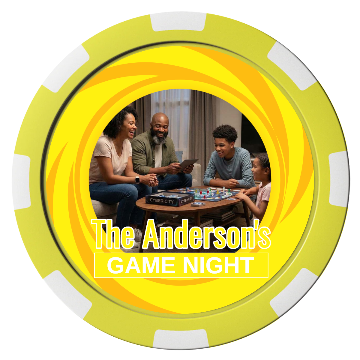 Anderson's Game Night Composite Poker Chips - Yellow / 8 Stripe - Front