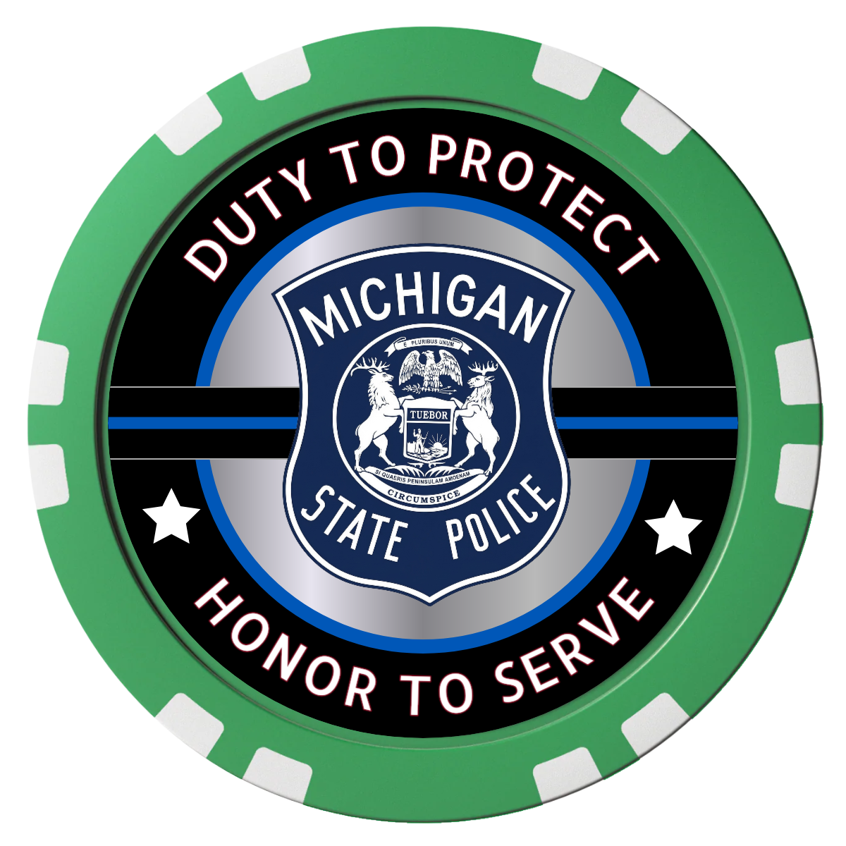 Police Department #01 Composite Poker Chips - Green / Double Stripe - Front