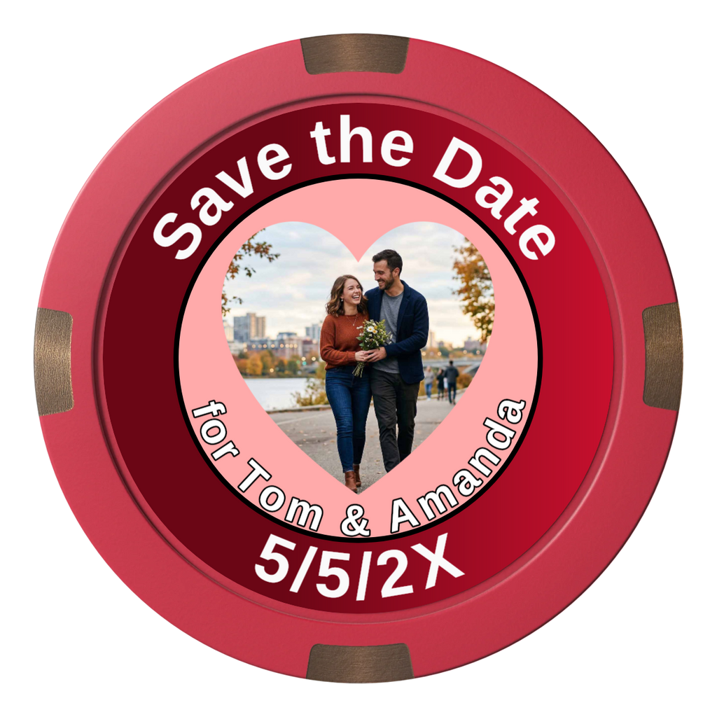 Save the Date #01 Composite & Metal Hybrid Poker Chips - Red - Back