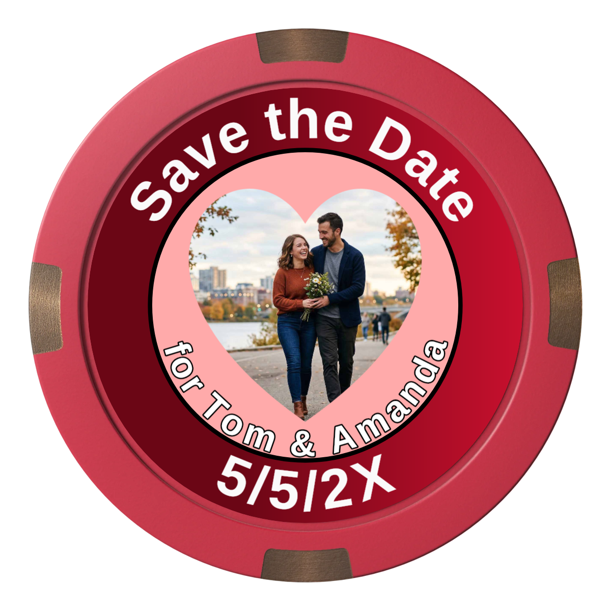 Save the Date #01 Composite & Metal Hybrid Poker Chips - Red - Back