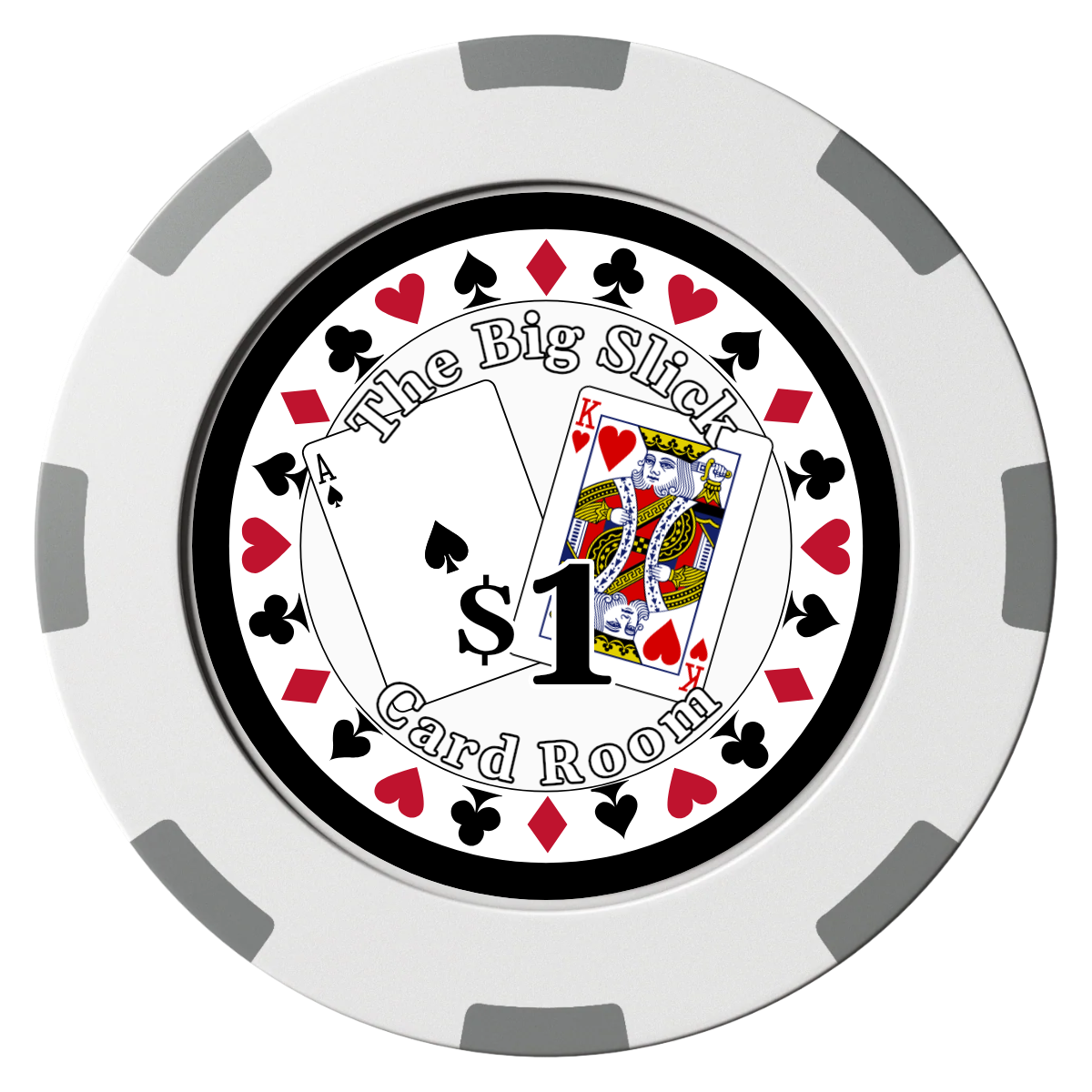 AK Big Slick Clay Poker Chips - White / 8 Spot (2 Tone) / 40mm - Front