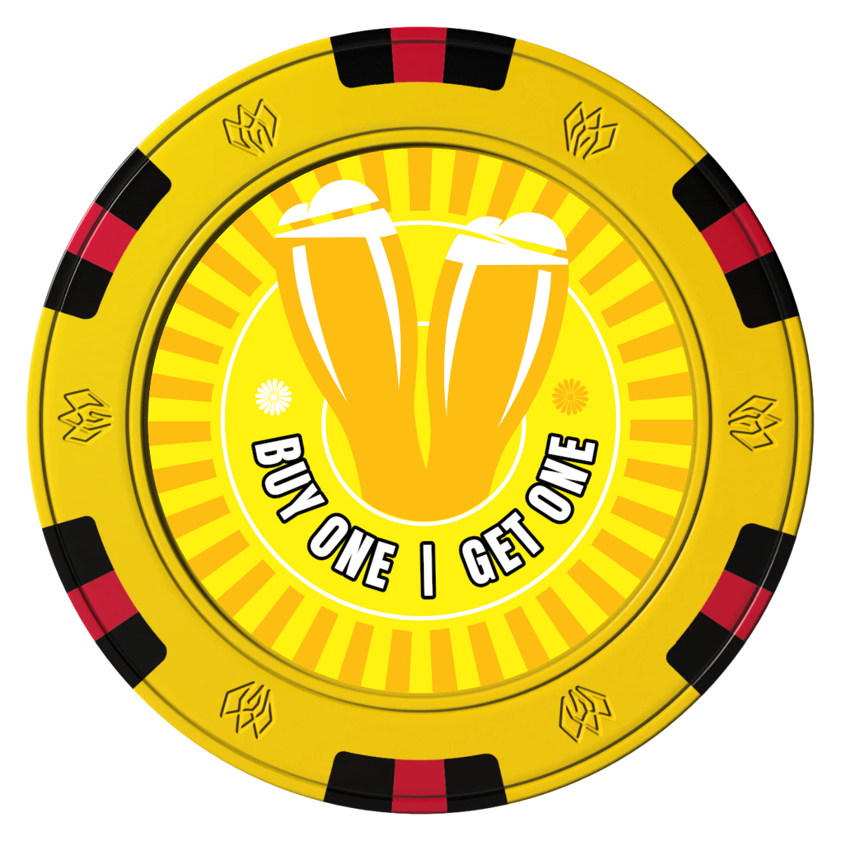 Double Pint Clay Poker Chips - Yellow / 6 Spot Gem / 40mm - Front