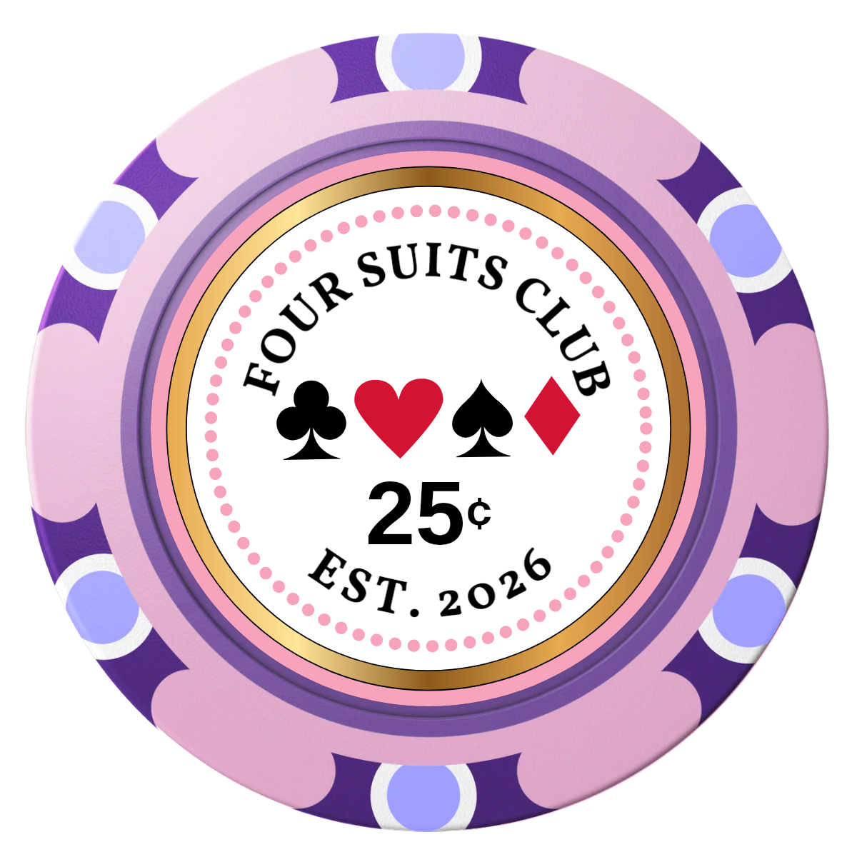 Fours Suits Club Clay Poker Chips - Pink / Monte Carlo / 40mm - Front