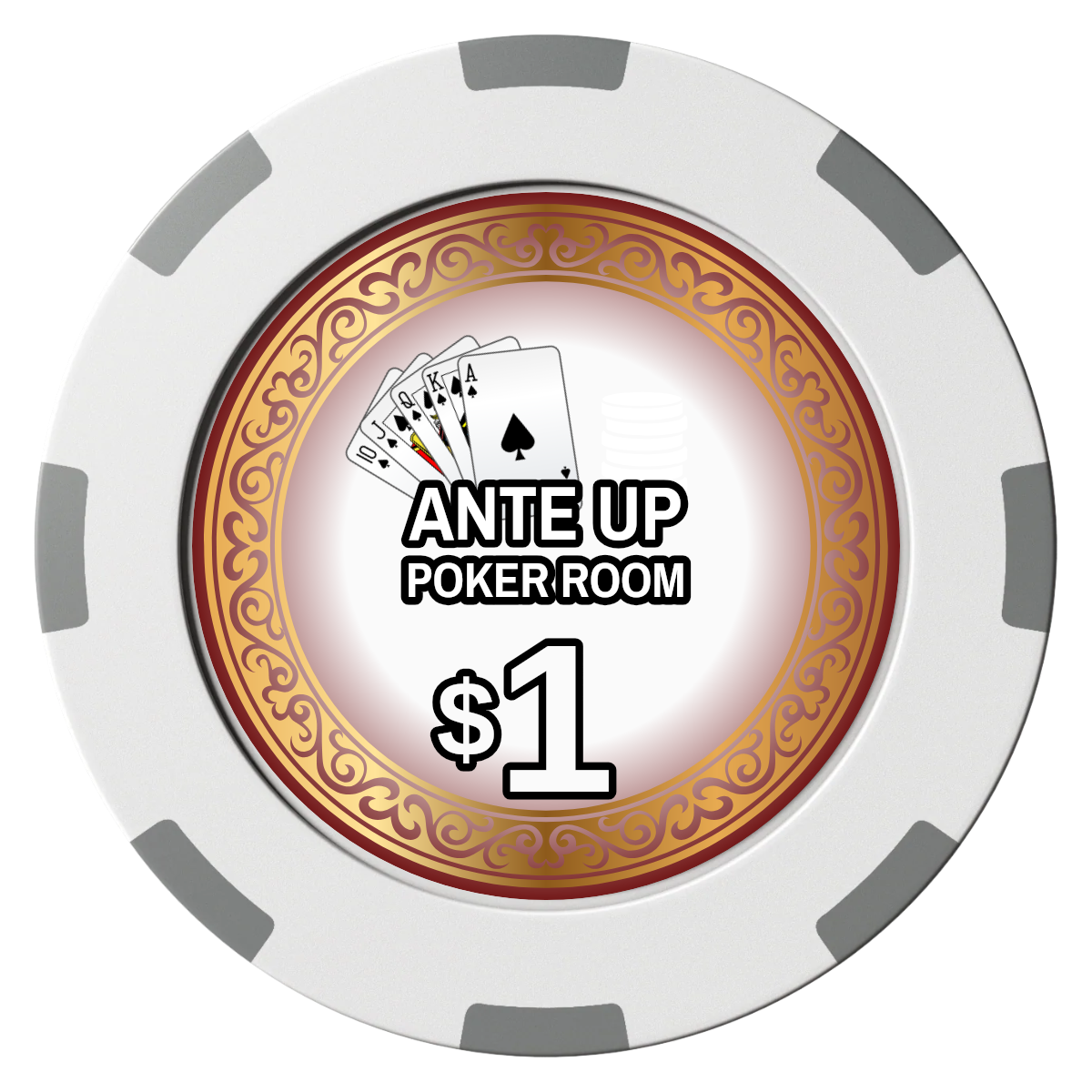 Ante Up Poker Room Clay Poker Chips - White / 8 Spot (2 Tone) / 40mm - Front