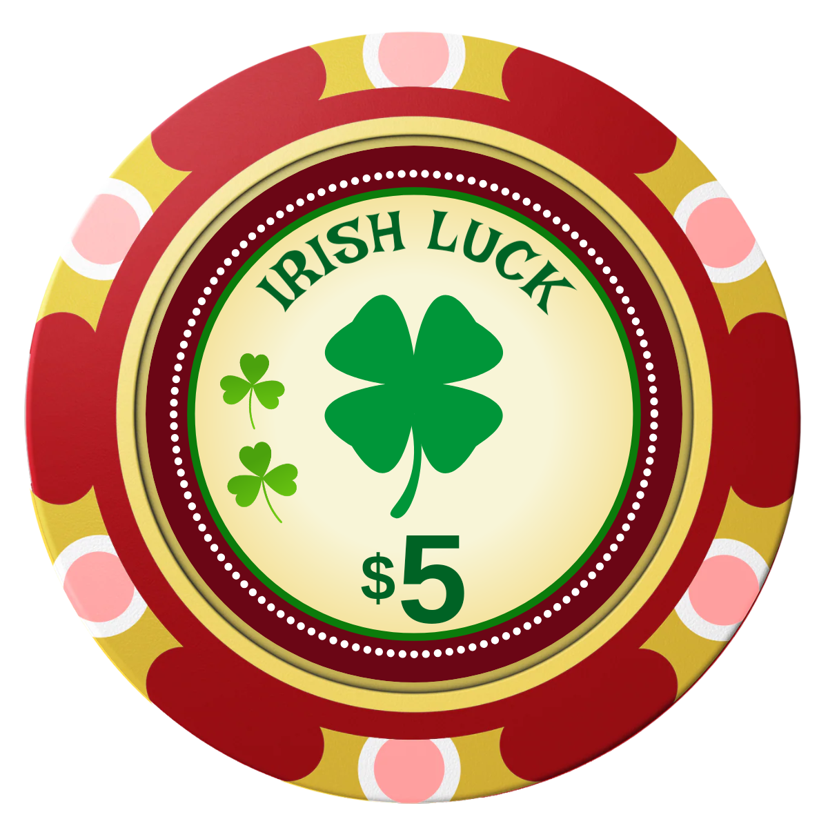 Irish Luck Clay Poker Chips - Red / Monte Carlo / 40mm - Front