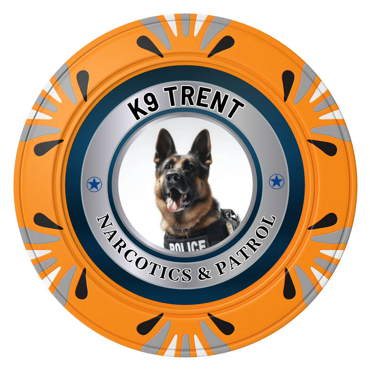 K-9 Trent Clay Poker Chips - Orange / Macau / 40mm - Front