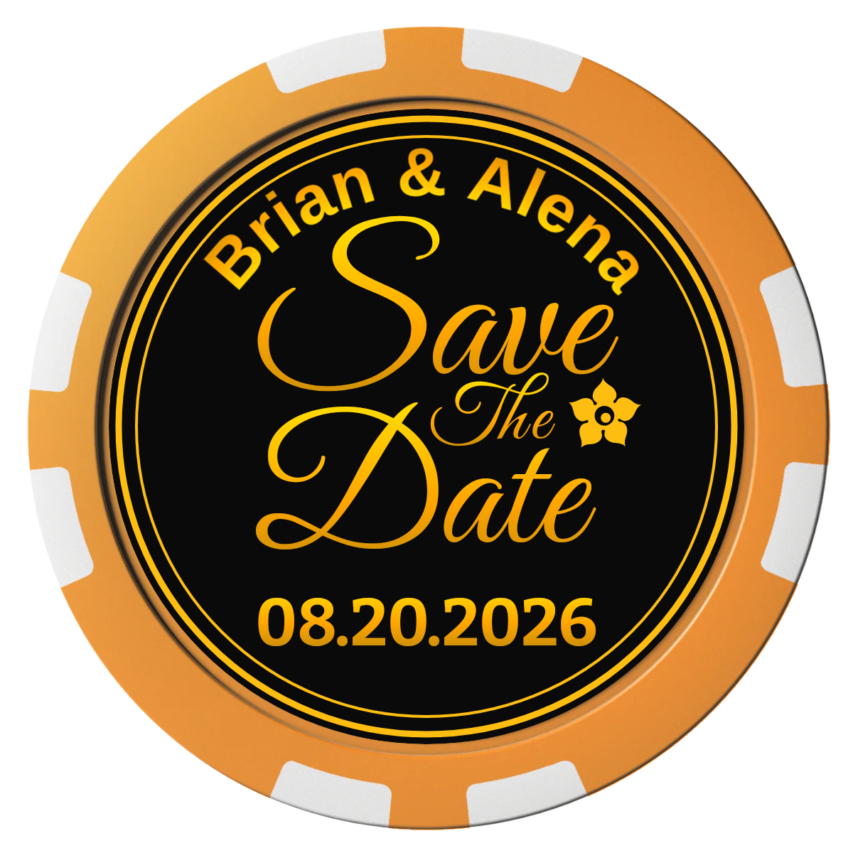 Save the Date Text Composite Poker Chips - Orange / 8 Stripe - Front