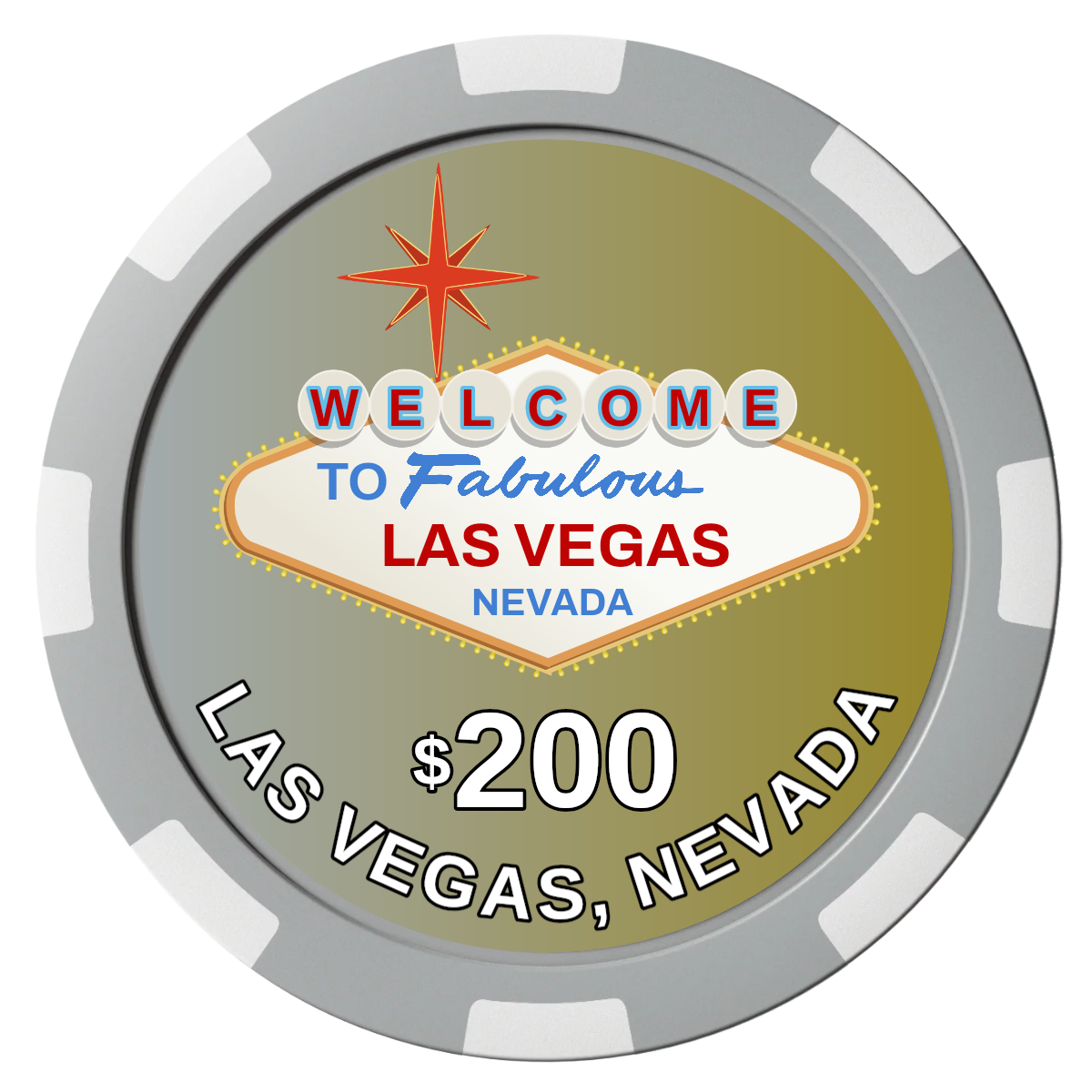 Vegas Sign Composite Poker Chips - Gray / 8 Spot - Front